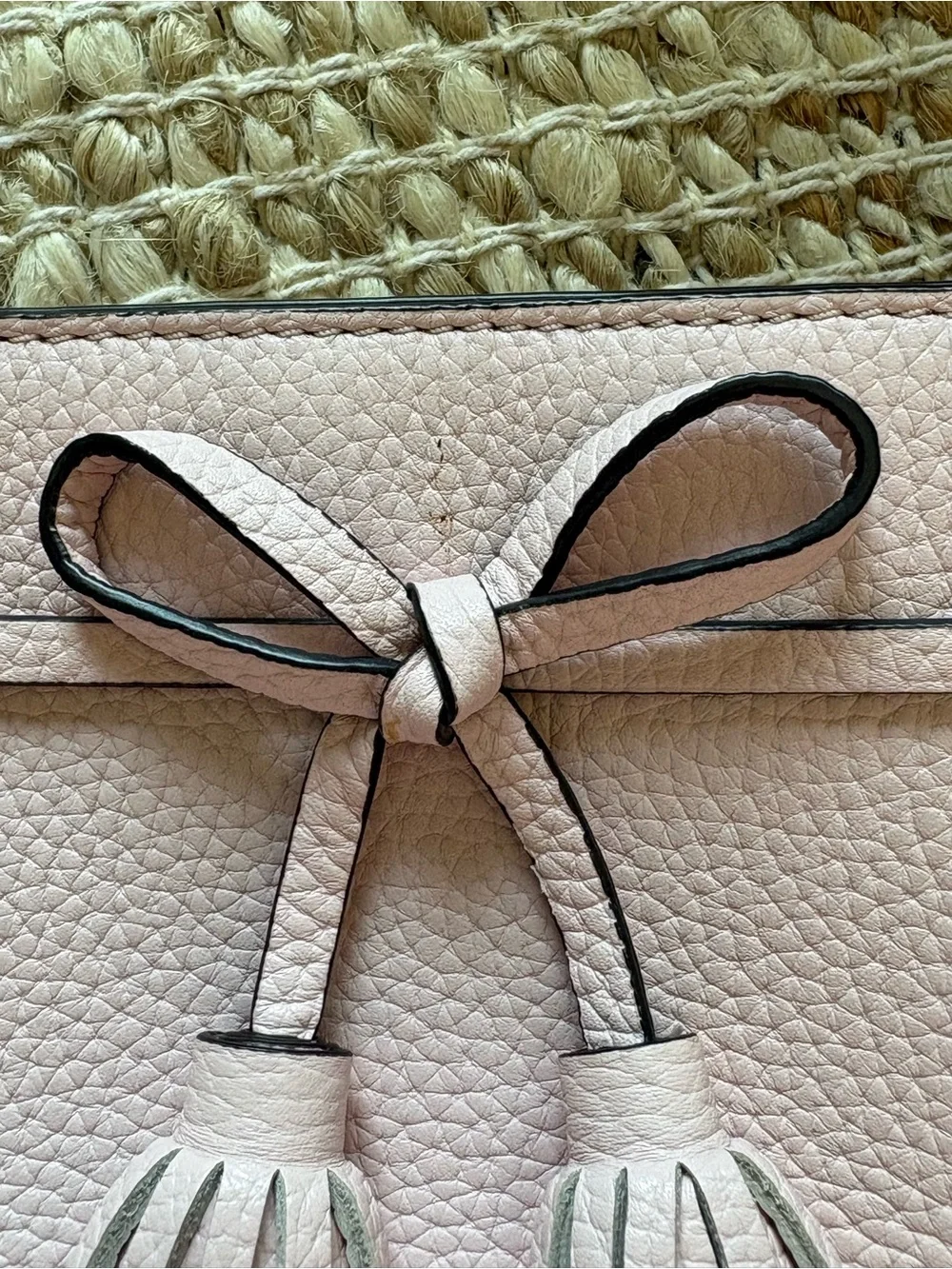 Kate Spade New York Light Pink Leather Tote Bag with Tassel